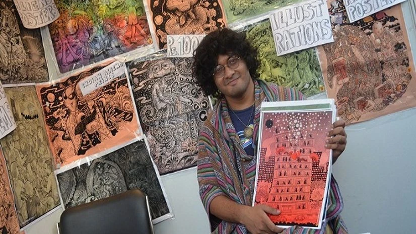 Charbak Dipta with his art Charbak Dipta with his art