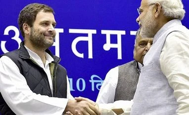 PM Modi, Rahul Gandhi shake hands on Pawar's birthday Prime Minister Narendra Modi shakes hands with Congress Vice President Rahul Gandhi during a function to celebrate NCP chief Sharad Pawar's 75th birthday at Vigyan Bhawan in New Delhi. Photo: PTI