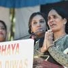 Nirbhaya's Mother Asha Devi addresses at a programme to observe the third anniversary of Nirbhaya gang-rape case as 'Nirbhaya Chetna Divas' at Jantar Mantar in New Delhi. Social activists Shabana Azmi is also seen