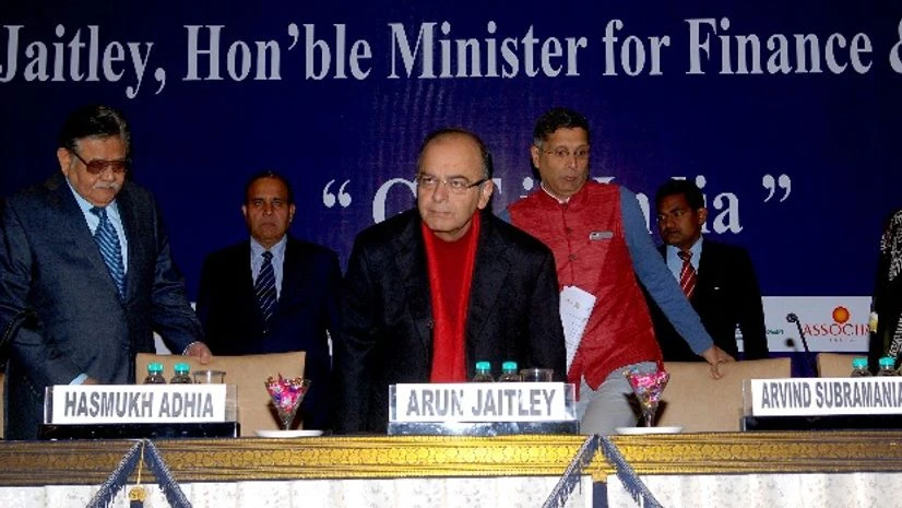 Finance Minister Arun Jaitley and Chief Economic Advisor Arvind Subramaniam during a session on "GST in India" jointly organised by CII, FICCI and ASSOCHAM in New Delhi Finance Minister Arun Jaitley and Chief Economic Advisor Arvind Subramaniam during a session on "GST in India" jointly organised by CII, FICCI and ASSOCHAM in New Delhi