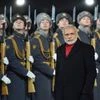 Prime Minister Narender Modi inspecting a guard of honour on his arrival at Vnukovo-2 Airport in Moscow