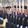 Japanese defence forces prepare for a ceremony at the Defense Ministry in Tokyo