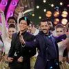 Actor and host Salman Khan with Shah Rukh Khan during the promotion of his film 'Dilwale' on the set of Colors "Bigg Boss" TV Reality Show at Lonavala in Mumbai