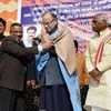 Finance Minister Arun Jaitley is felicitated at a function organised by Bharatiya Mazdoor Sangh (BMS) in New Delhi on Wednesday. Power Minister Piyush Goyal and Labour &amp; Employment Minister Bandaru Dattatreya are also seen