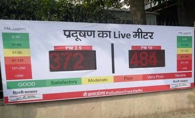 Odd-even scheme: Delhi's air quality still 'very poor' A photo of a pollution meter as the trial odd-even scheme comes into effect in New Delhi