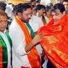 BJP Telangana President G Kishan Reddy felicitating Union Transport and Highways Minister Nitin Gadkari on his arrival at Begumpet Airport in Hyderabad