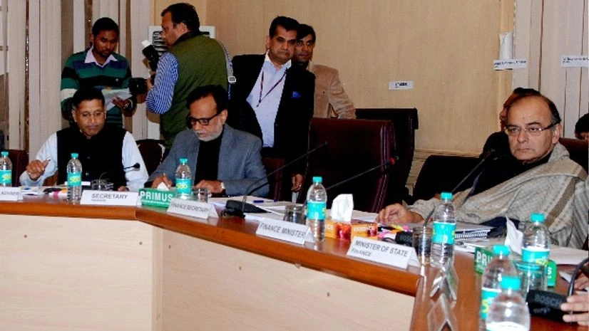 Finance Minister Arun Jaitley with Finance Secretary Hasmukh Adhia, Chief Economic Advisor Arvind Subramanian, Finance Secretary Amitabh Kant at a Pre-Budget meeting in New Delhi (pic: Dalip Kumar) Finance Minister Arun Jaitley with Finance Secretary Hasmukh Adhia, Chief Economic Advisor Arvind Subramanian, Finance Secretary Amitabh Kant at a Pre-Budget meeting in New Delhi (pic: Dalip Kumar)