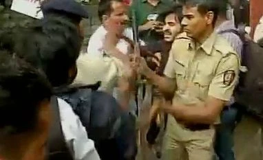 Police use force to disperse FTII students protesting against Gajendra Chauhan Police lathicharge students protesting against Gajendra Chauhan outside FTII campus in Pune. Photo: ANI