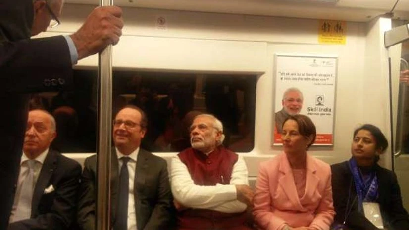 Narendra Modi, Francois Hollande, Delhi Metro, Gurgaon Narendra Modi, Francois Hollande, Delhi Metro, Gurgaon