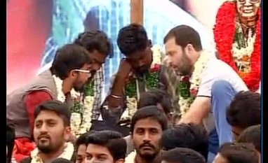ABVP calls for shut down of colleges in Telangana Rahul Gandhi at the protest site in University of Hyderabad, joins the hunger strike with four others. Photo: ANI