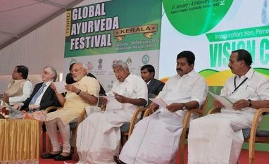 Centre to learn from other countries how traditional medicine can be popularised: Modi Prime Minister Narendra Modi with Governor of Kerala, Justice (Retd) P Sathasivam, Chief Minister Oommen Chandy and other dignitaries at the Global Ayurveda Festival, in Kozhikode