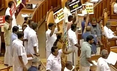 Budget 'leaked', alleges opposition leader in the Kerala assembly Opposition protests in Kerala Assembly as Kerala CM Oommen Chandy presented the interim budget. Photo: ANI