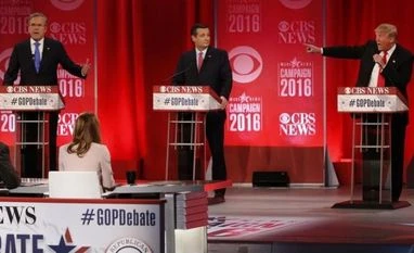 Trump, Bush clash marks Republican debate Republican presidential candidates former Governor Jeb Bush (L) and businessman Donald Trump (R) speak at the same time as they debate the record of Bush's brother, former President George W. Bush, as Senator Ted Cruz (C) looks on at the Republican U