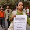 JNU teachers & students form a human chain inside the campus in protest against arrest of JNUSU President Kanhaiya Kumar, in New Delhi. Photo: PTI