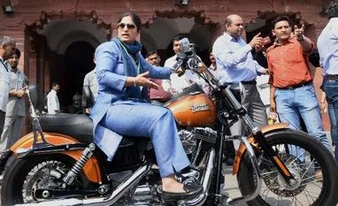 Congress MP rides on Harley to Parliament on Women's Day Ranjeet Ranjan, Harley-Davidson