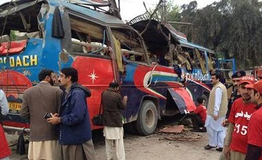 Bus explosion in Peshawar kills 16, injures 30 The blast was in a bus carrying employees of Civil Secretariat, government officials coming from Mardan. Photo: The Express Tribune