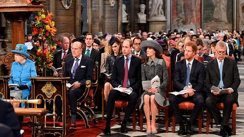 File photo: From left, Britain's Queen Elizabeth II, Philip, the Duke of Edinburgh, Prince William, Kate, the Duchess of Cambridge and Prince Harry, during the Commonwealth Day service at Westminster Abbey in London File photo: From left, Britain's Queen Elizabeth II, Philip, the Duke of Edinburgh, Prince William, Kate, the Duchess of Cambridge and Prince Harry, during the Commonwealth Day service at Westminster Abbey in London