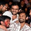 JNUSU President Kanhaiya Kumar with Umar Khalid and Anirban Bhattacharya celebrates later's release at JNU Campus after Delhi's Patiala House Court on Friday granted six-month interim bail to Anirban and Umar, slapped with sedition charges