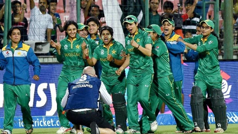 Pakistani women cricket team celebrates their win against India during the ICC T20 World Cup (Women) in New Delhi Pakistani women cricket team celebrates their win against India during the ICC T20 World Cup (Women) in New Delhi