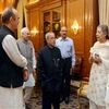 President Pranab Mukherjee meets members of Congress delegation at Rashtrapati Bhavan in New Delhi