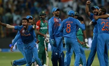 World T20: Thanks to MS Dhoni, India won a match they had no right to India celebrates after a stunning win over Bangladesh, by the narrowest margins. (Photo: Twitter, @ICC)
