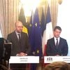 Belgian PM Charles Michel (left) during a presser on Brussels bombings Pic: twitter