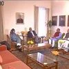 PDP President Mehbooba Mufti and BJP leader Nirmal Singh meet Governor NN Vohra at Raj Bhawan.  (Photo: ANI)