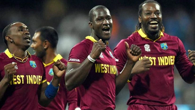 West Indies' players celebrate the victory during ICC WT20 Semi Final match against India at Wankhede Stadium in Mumbai. PTI Photo West Indies' players celebrate the victory during ICC WT20 Semi Final match against India at Wankhede Stadium in Mumbai. PTI Photo