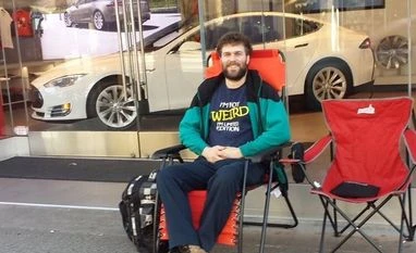A customer is first in line for the Model3 in Vancouver, Canada. Photo: Twitter A customer is first in line for the Model3 in Vancouver, Canada. Photo: Twitter