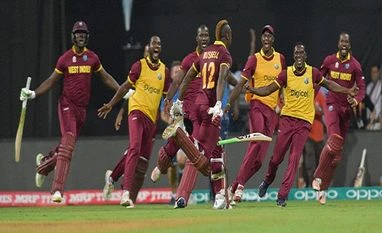 World T20: Team India lauded despite loss West Indian players celebrate thier victroy against India during the ICC T20 World cup semi final match in Mumbai
