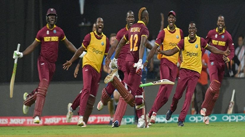 West Indian players celebrate thier victroy against India during the ICC T20 World cup semi final match in Mumbai West Indian players celebrate thier victroy against India during the ICC T20 World cup semi final match in Mumbai