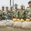 BSF officials pose with four kgs of heroin recovered near an Indo-Pak border outpost at Uddhar Dhariwal in Amritsar  PTI