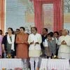 Union Ministers Nitin Gadkari and Krishan Pal Gurjar with Haryana Chief Minister Manohar Lal Khattar, Haryana Finance Minister Captain Abhimanyu and others at the inauguration of Kundli-Manesar section of KMP Expressway at Palwal district in Haryana