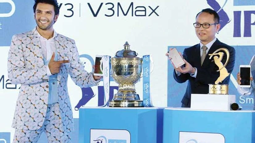 Actor and brand ambassador Ranveer Singh with Alex Feng, CEO of Vivo India, at the launch of its new phones and the IPL trophy in Mumbai Actor and brand ambassador Ranveer Singh with Alex Feng, CEO of Vivo India, at the launch of its new phones and the IPL trophy in Mumbai