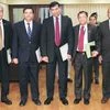 the core team: (From left)  RBI Deputy Governors S S Mundra, Urjit Patel, H R Khan and R Gandhi with Governor Raghuram Rajan (centre), during the central bank's first bi-monthly monetary policy of FY17, in Mumbai