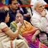 File photo of Prime Minister Narendra Modi, BJP Senior Leader L K Advani's wife Kamla Advani and daughter Pratibha Advani during Padma Awards 2015 function at Rashtrapati Bhavan