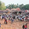 The damaged temple building after a massive fire broke out during a fireworks display in Paravoor, north of Thiruvananthapuram in Kerala on Sunday