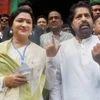 TMC MP Sudip Bandopadhay and his wife and party candidate Nayna Bandopadhay showing ink marked fingers after casting vote at a polling station during 3rd phase of assembly elections  in Kolkata