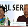 Sudha Suresh, CFO,Ujjivan Financial Services Ltd and Samit Ghosh, MD &amp; CEO, Ujjivan Financial Services Ltd  at a press conference in Mumbai (pic: Suryakant Niwate)