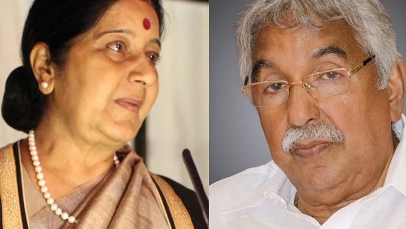 (Left) Sushma Swaraj, External Affairs Minister versus (Right) Oommen Chandy, Chief Minister, Kerala (Left) Sushma Swaraj, External Affairs Minister versus (Right) Oommen Chandy, Chief Minister, Kerala