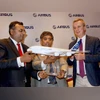 Airbus MD Srinivasan Dwarakanath (C), Chairman and CEO, Aequs, Aravind Melligeri and Olivier Cauquil (R), SVP, Material and Parts Procurement, Airbus at the signing of a contract between Airbus and Aequs in Bengaluru Airbus MD Srinivasan Dwarakanath (C), Chairman and CEO, Aequs, Aravind Melligeri and Olivier Cauquil (R), SVP, Material and Parts Procurement, Airbus at the signing of a contract between Airbus and Aequs in Bengaluru