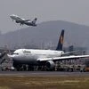 Lufthansa flight LH764 from Munich stuck at the airport as the main runway was closed due to a tyre burst of an aircraft in Mumbai. (Photo: PTI)