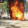 Ex-Bihar Manjhi's convoy was set on fire, while he was on his way to meet those protesting against LJP leader Sudesh Paswan's murder. Photo: ANI