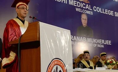 President Mukherjee concerned over country's poor healthcare President Pranab Mukherjee at the Golden Jubilee Convocation of Indira Gandhi Medical College in Shimla. Photo: President of India Twitter Handle