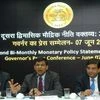 RBI Governor Raghuram Rajan with deputy governors (L to R) S S Mundra, H R Khan and Urjit Patel during a press conference to announce the second bi-monthly press conference to announce the second bi-monthly