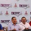 Tamil Nadu Cricket Association (TNCA) President and former BCCI chief N. Srinivasan along with Franchisee bidders of TNPL speaks with media persons after the launch of " Tamil Nadu Premier League " in Chennai