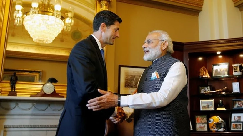 Prime Minister Narendra Modi (R) meets with U.S. House Speaker Paul Ryan (R-WI), before addressing a joint meeting of Congress in the House Chamber in Capitol Hill, Washington Prime Minister Narendra Modi (R) meets with U.S. House Speaker Paul Ryan (R-WI), before addressing a joint meeting of Congress in the House Chamber in Capitol Hill, Washington