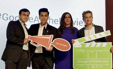 1 in 10 Indian mobile searches are about cinema: Google Bollywood film producer director Karan Johar and Google Product Manager Satyajeet Salgar during a Google program for upcoming event "an ode to Indian Cinema", which will be paying tribute to Bollywood in Mumbai