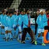 The India team walk round the pitch after lodging a protest concerning the penalty shoot out during the 1st and 2nd place match between Australia and India on day six of the FIH Men's Champions Trophy at the Queen Elizabeth Olympic Park, London.