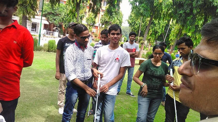 An awareness campaign on Smartcane underway in New Delhi. Photo: smartcane.saksham.org An awareness campaign on Smartcane underway in New Delhi. Photo: smartcane.saksham.org